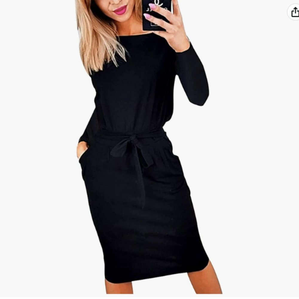 PRETTYGARDEN Long Sleeve Tie-Waist Dress